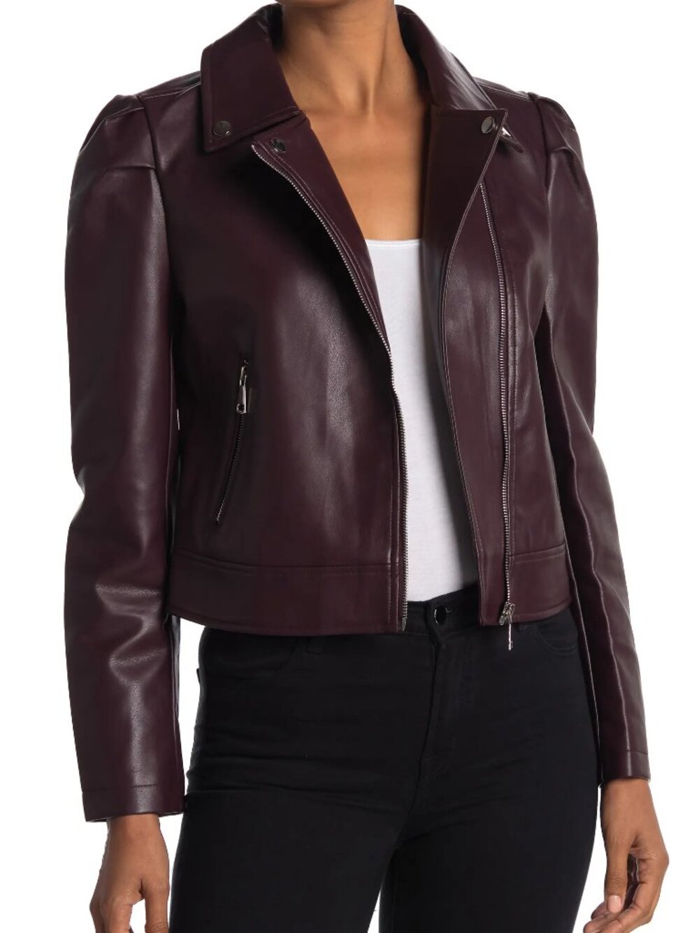 Laundry Burgundy Vegan Leather Moto Jacket - Large BRAND NEW